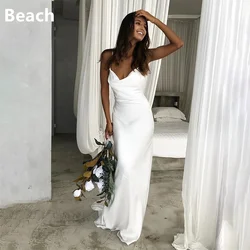 Beach Wedding Dresses Elegant Boho Cowl Neck Draped Bridal Gown Cut Out Back Plain Satin Sweep Train Vestido De Noiva for Bride