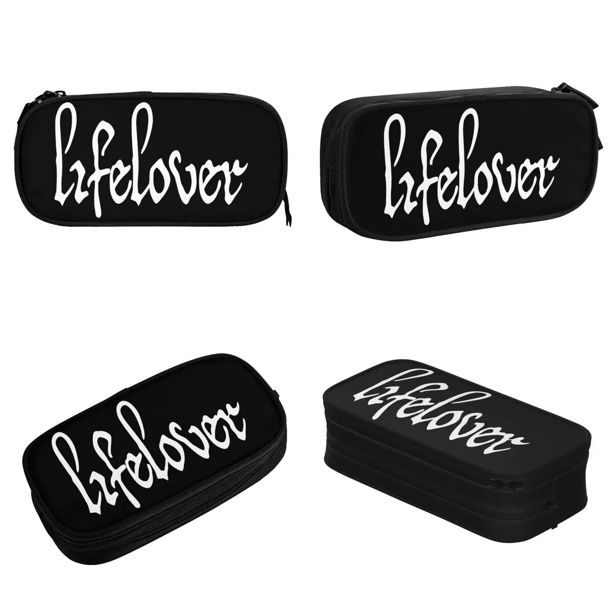 Lifelover White Solid Logo Pencil Case Pen Bag for Student Large Storage School Supplies Zipper Pencil Box