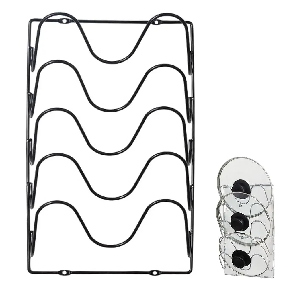 Organizador de Cocina, Estante para Colgar en la Pared, Estante para Tapas de Ollas de Cinco Niveles, Estante Metálico Multifuncional Resistente al Óxido, Estante de Almacenamiento para Tapas de Ollas
