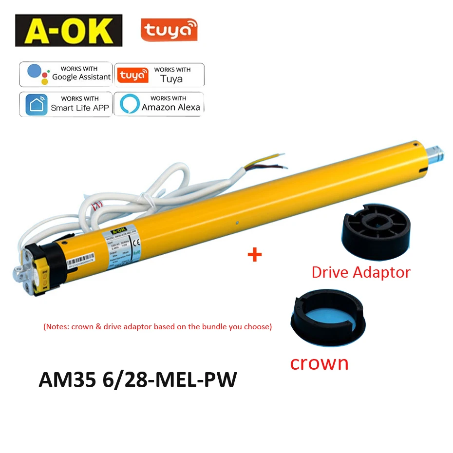 

A-OK AM35 6/28 Tuya WiFi +RF433 Smart Blinds Tubular Motor for 40mm/45mm/47mm/50mm Tube Rolling Shutter,via Alexa Google Home