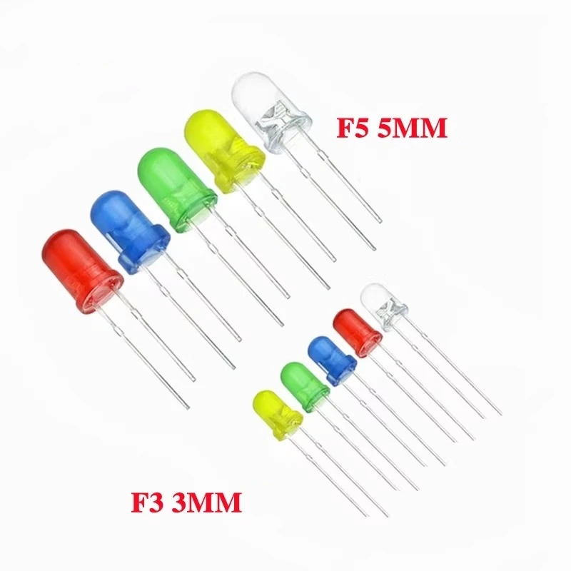 صندوق الصمام الثنائي الباعث للضوء F3 F5 3 مم 5 مم مع 20 قطعة لكل لون و5 ألوان لإجمالي 200 #3