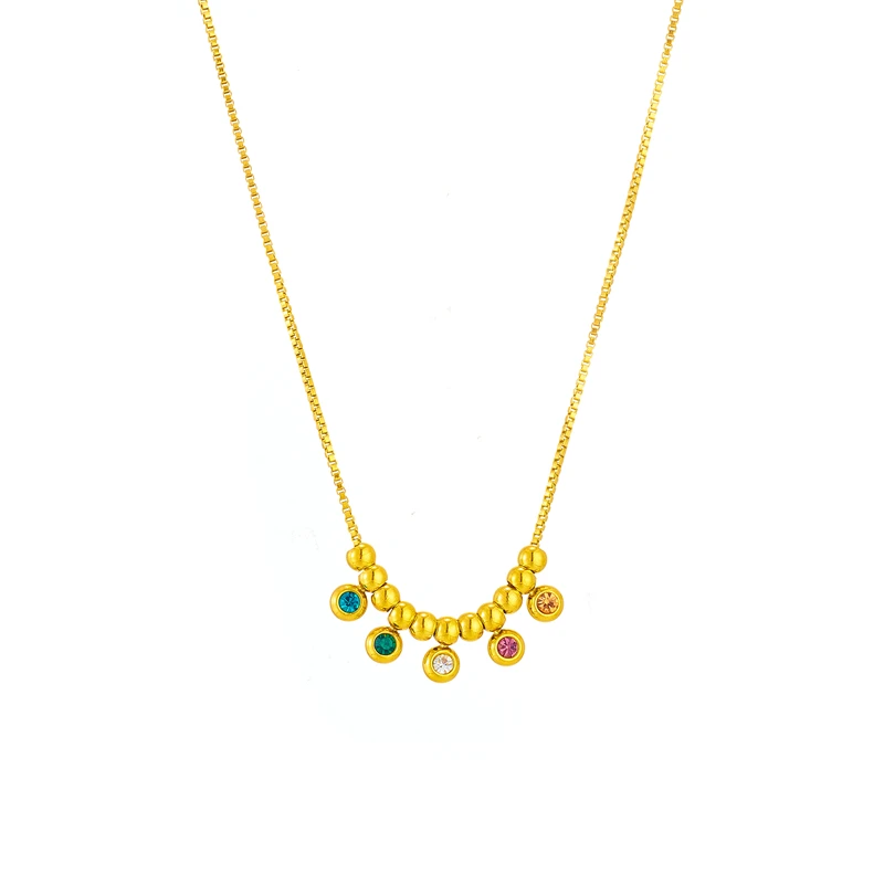 DIEYURO 316L Stainless Steel Colorful Zircon Beads Pendant Necklace For Women Girl New Trend Neck Chains Jewelry Gift Party
