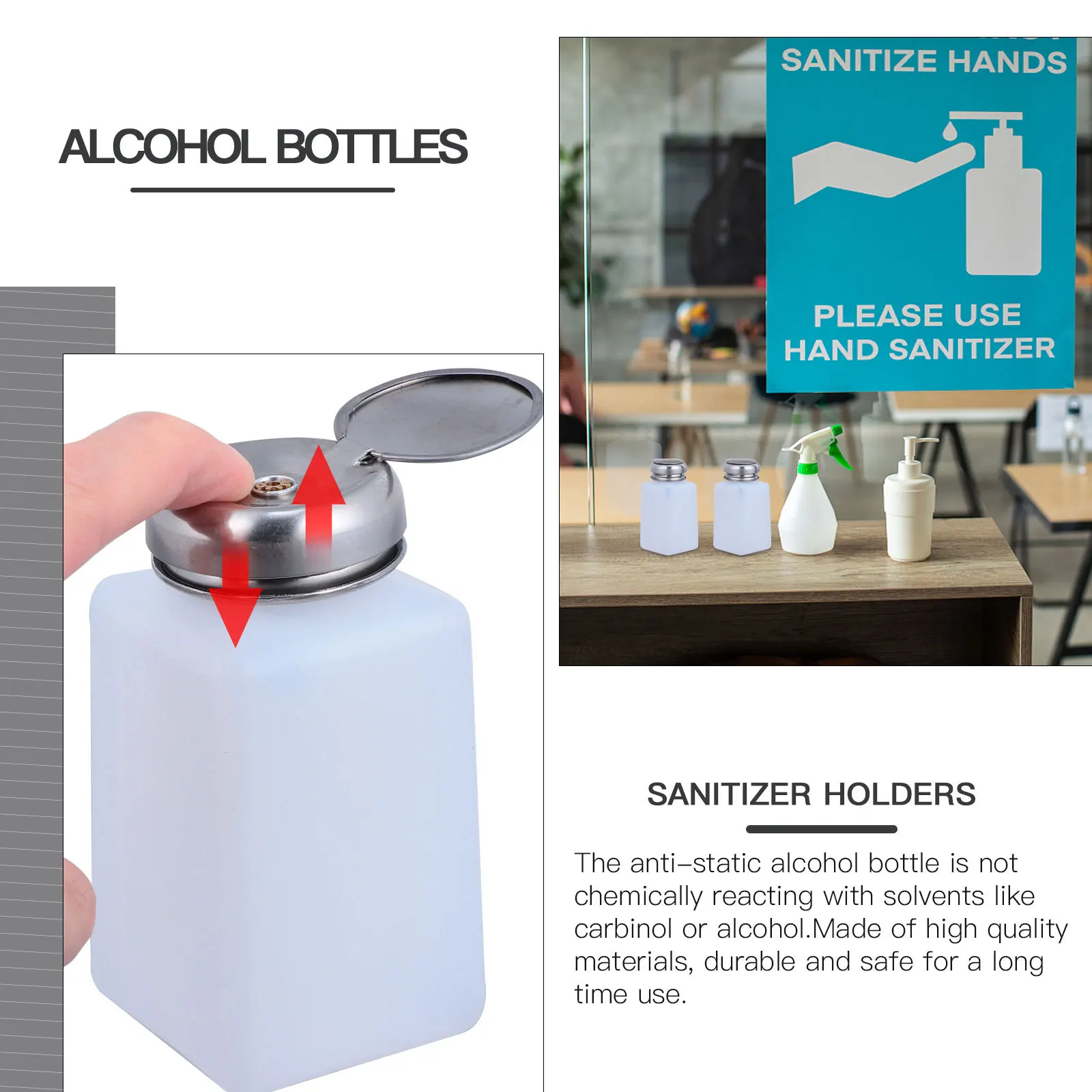 

5Pcs Push Type Alcohol Bottle Anti-Static Plastic Empty Filling Bottle for Laboratory Industrial Use Wash Container