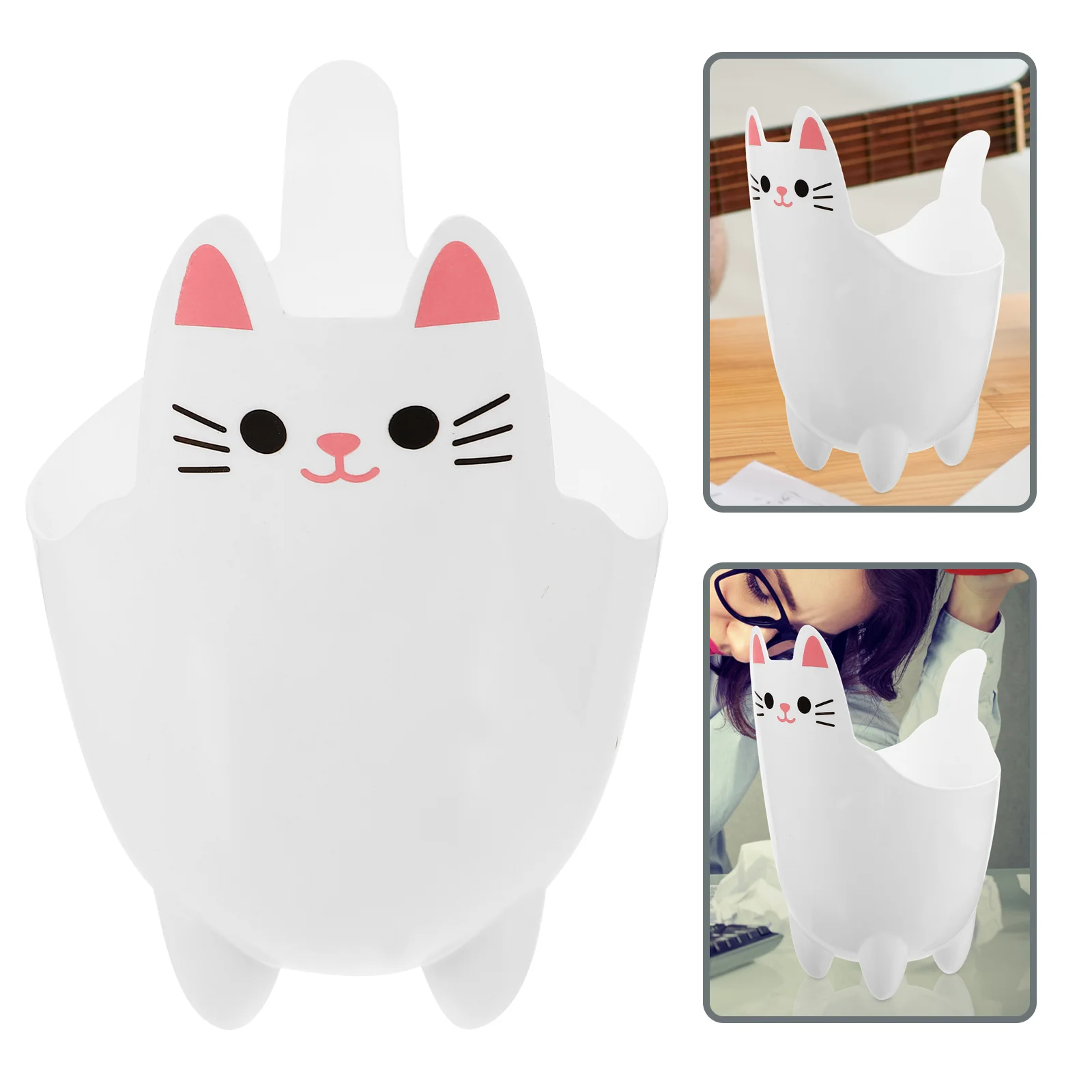 Dustbin Cat Shaped Trash Can Mini Plastic Flowerpot Garbage White Storage Office