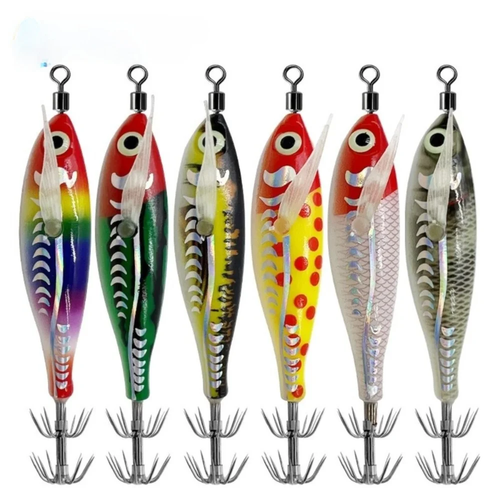 

1pc Mini Fishing Lure Wood Shrimp Design Noctilucent Material Artificial Squid Hook 5.3g-21.1g Weight Spinnerbait Type
