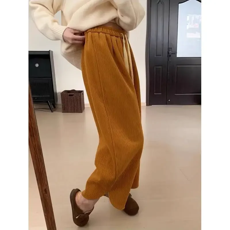 Stylish Corduroy Women's Pants Fleece-Lined And Thickened Student Loose-Fit Slimming Versatile Casual Straight-Leg Design Sensib