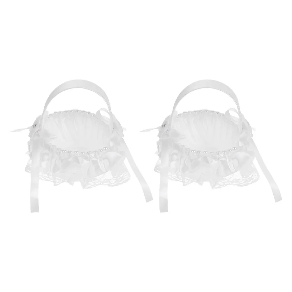 

2pcs Wedding Flower Baskets Lace Handheld For Ceremony Petal Decoration Gift Container Bridal Accessories Flower Girl Basket