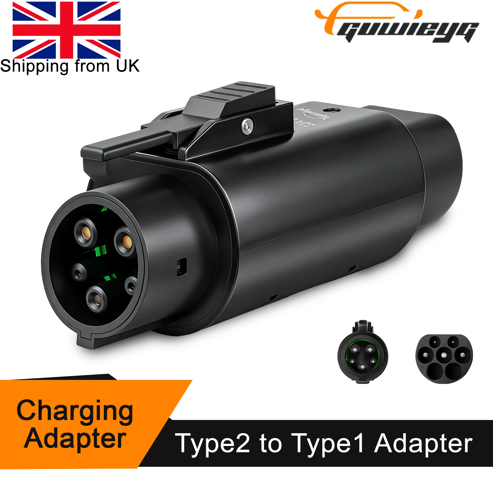 GUWIEYG Type2 to Type1 EV Adapter, 32A 1P, for Type 2 Chargers & Type 1 EVs