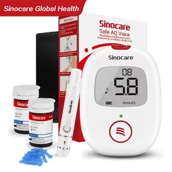 Sinocare Blood Gluocse Meter Glucometer Safe AQ Voice Diabetes Kit Blood Sugar Tester Blood Gluocse Monitor Test Strips Lancet