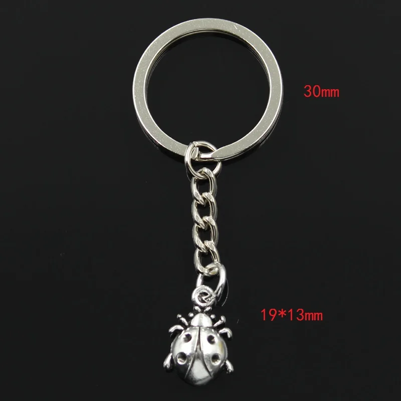 Fashion 30mm Key Ring Metal Key Chain Keychain Jewelry Antique Silver Color Plated Ladybug Bug 19x13mm Pendant