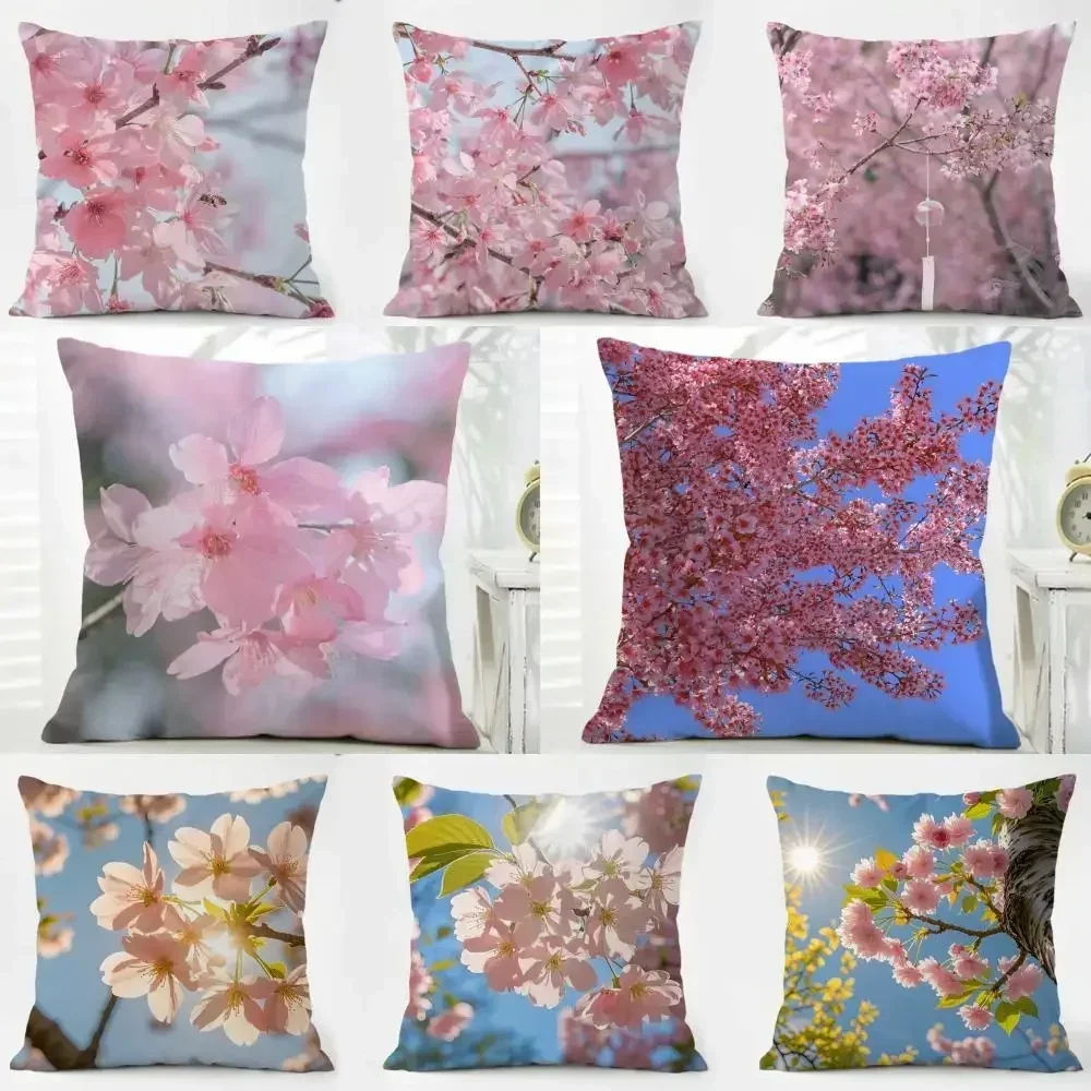 fashion Cherry Blossom Cushion Cover Iceland Washable Linen Soft  for Daily Sofa Bed Home Room Decor