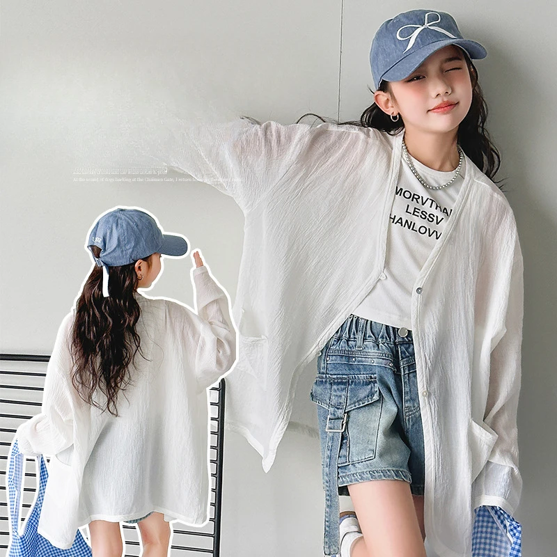 

Girls Coat Children 2024 New Spring and Summer White Clothes Simple Casual Style All-match Coat Korean Simple Style Clothes