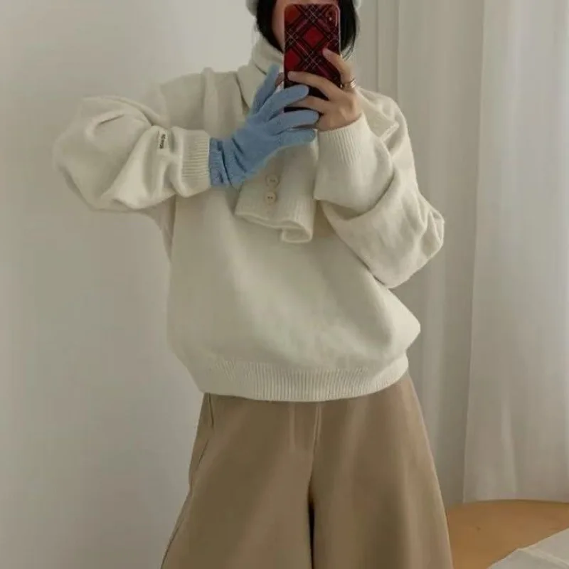 

Winter Sweater Comfortable Casual Polyester Fiber Striped/Plaid Long Sleeve Laid-back Style Knitwear Scarf Collar Fashionable