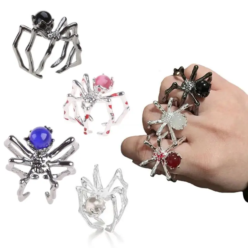 Black White Halloween Simulated Finger Ring Festival Gothic Animal Arachnid Ring for Women Men Joke Dropship