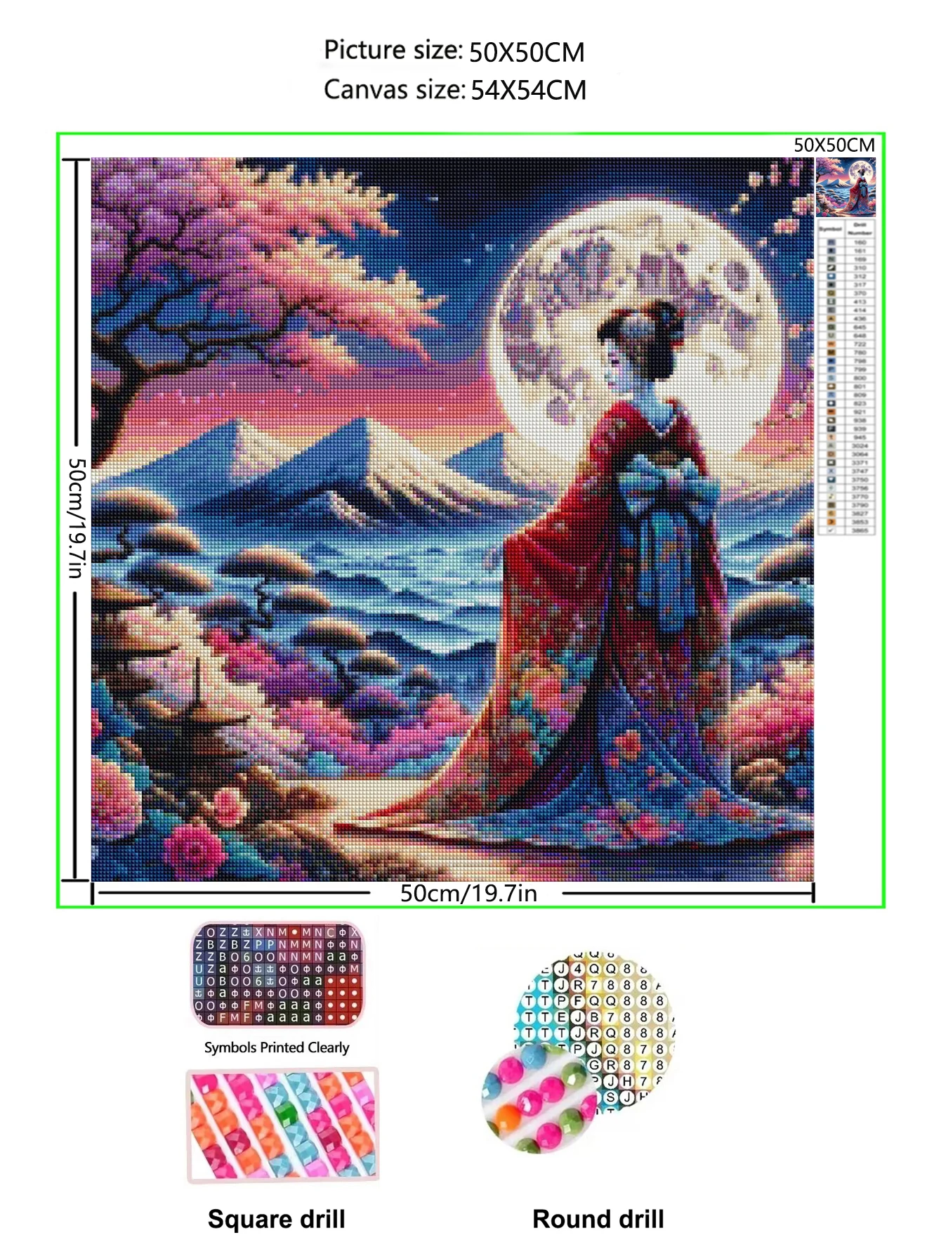 New Beautiful Geisha, Cherry Blossoms and Mountain Scenery Animal DIY Diamond Drawing Cross Embroidery Kit Mosaic Embroidery