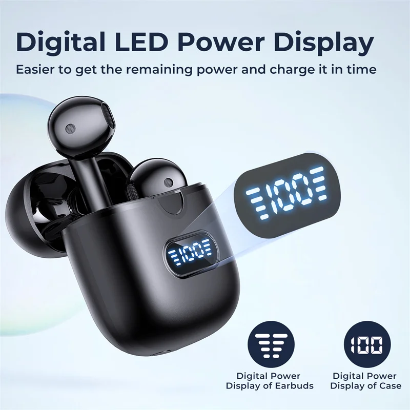 Wireless Earbuds Bluetooth 5.3 60H Playtime LED Power Displsy Built-in Noise Elimination Microphone Hifi  Sound  Sport Listening