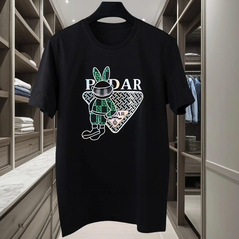 

2026 Весна и лето, роскошная повседневная хлопковая толстовка с короткими рукавами и круглым вырезом в европейском стиле, женская футболка с принтом медведя