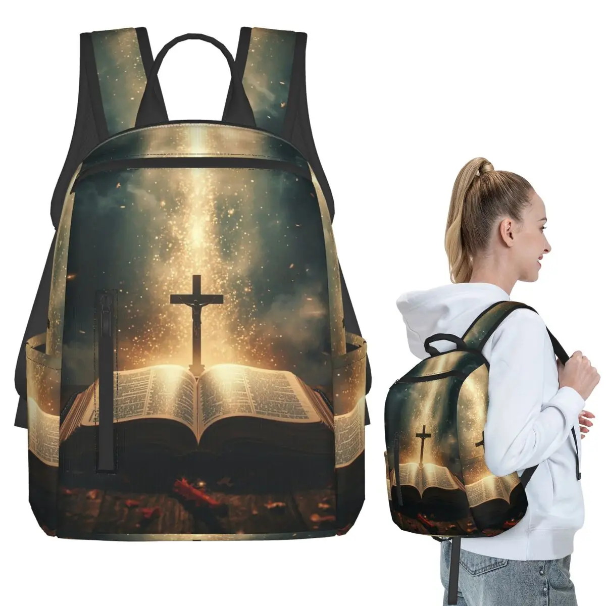 

The Cross And The Bible Religion Backpack Student BookBag Kids School Bag Laptop Shoulder Bags Men Women