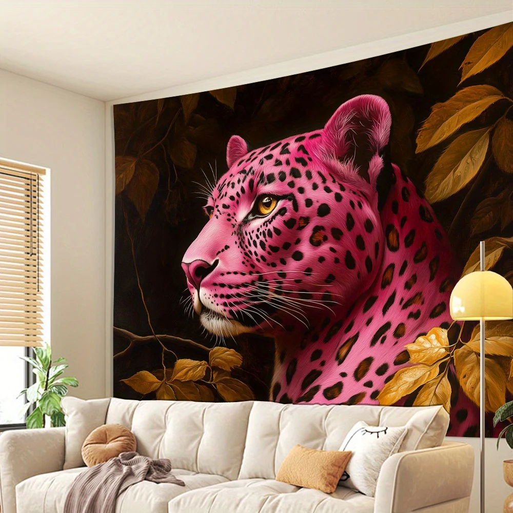 tapecaria-de-parede-de-leopardo-rosa-vibrante-com-folhas-douradas-–-pano-de-fundo-de-poliester-de-inspiracao-vintage-tons-autumnal-profundos-para-casa-e-festa