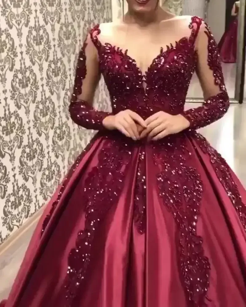 Elegant V Neck Long Sleeve Wedding Party Women Dresses For Engagement Party Evening Dress