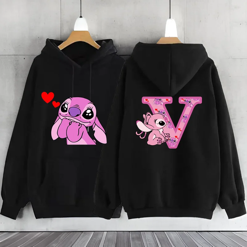 Sudadera con capucha de manga larga con letras del alfabeto inglés para mujer, suéter con capucha de Ángel lindo, ropa Kawaii Stitch 26, Y2k