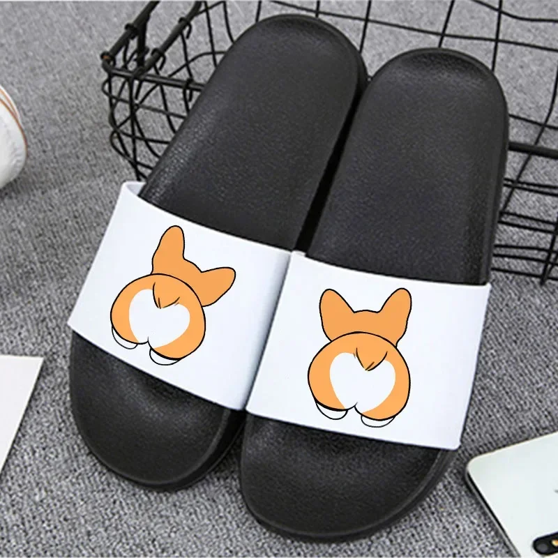 Butt-zapatillas divertidas Corgi para mujer, chanclas informales con gráfico bonito para el hogar, tobogán de baño para interiores