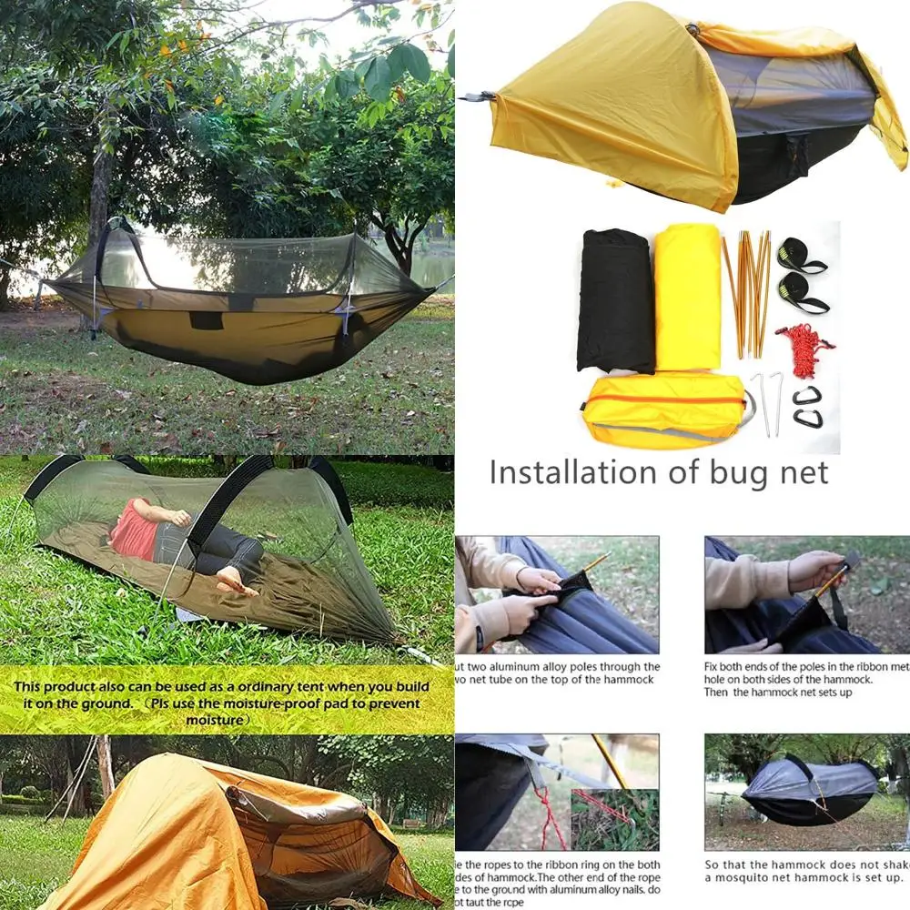 

Orange Large 3-in-1 Camping Hammock with Mosquito Net and Rain Cover for Outdoor Adventures