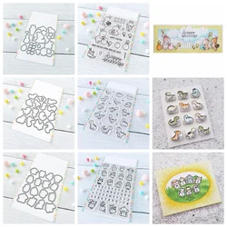 Mini Dinosaur Rabbit Critter with Banner Metal Cutting Dies Happy Blessings Clear Stamps DIY Scrapbook Holiday Theme Paper Card