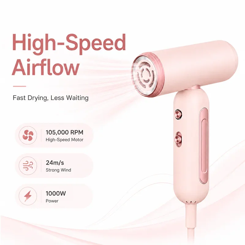 06000RPM High Speed Hair Dryer 1200W Professional Negative Ionic Blow Dryer Fast Drying Portable Foldable Hairdryer for Travel H