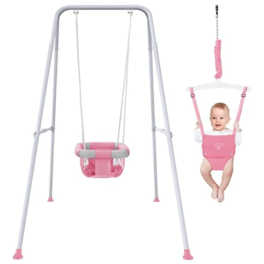 

2 in 1 Baby Jumper with Swing - Indoor and Outdoor Use Toddler Swing with Foldable Stand Pink