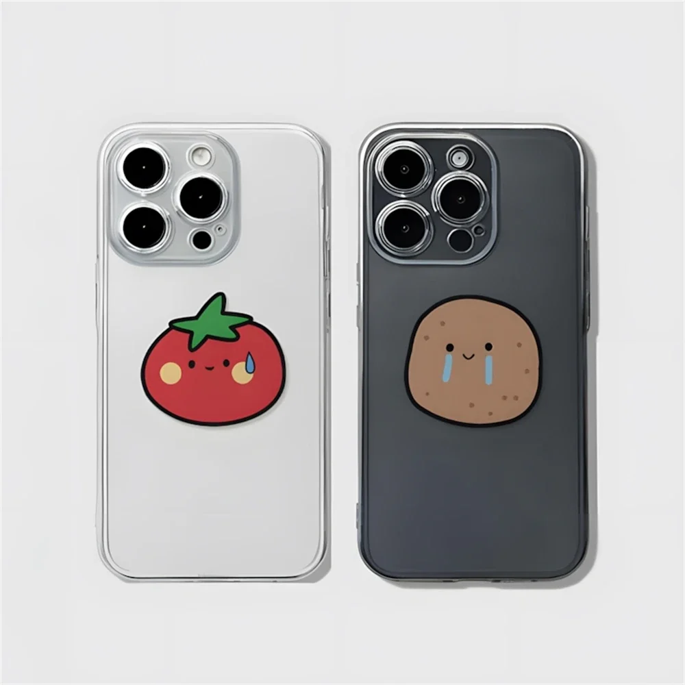 Funny Potato Tomato Matching Case for iPhone 16 14 15 Plus 12 13 11 Pro Max XR Soft Silicone Anti-Scratch Clear Cover for Couple