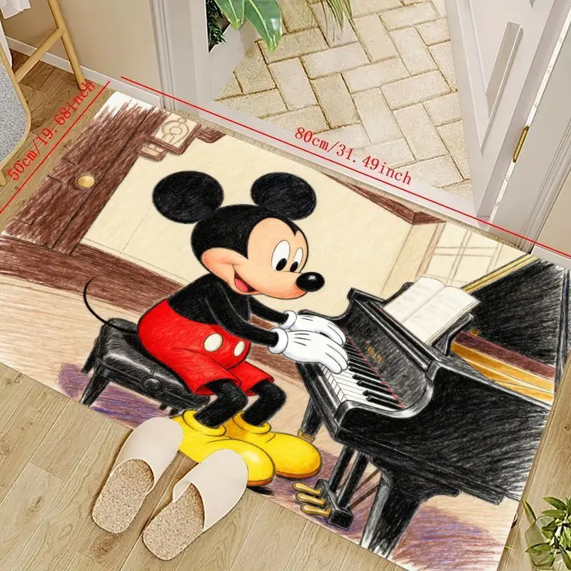 1 Stück Disney Mickey Mouse Playing Piano Bodenmatte, weicher, rutschfester, dekorativer Teppich, 50 x 80 cm (19,68 x 31,49 Zoll) Cartoon-Charakter Th
