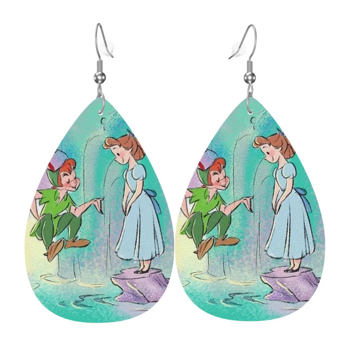 

Изящные серьги-подвески на заказ с изображением Венди и Питера Пэна, кожаные серьги-капли из ПВХ-кожи для подарков, изящные украшения