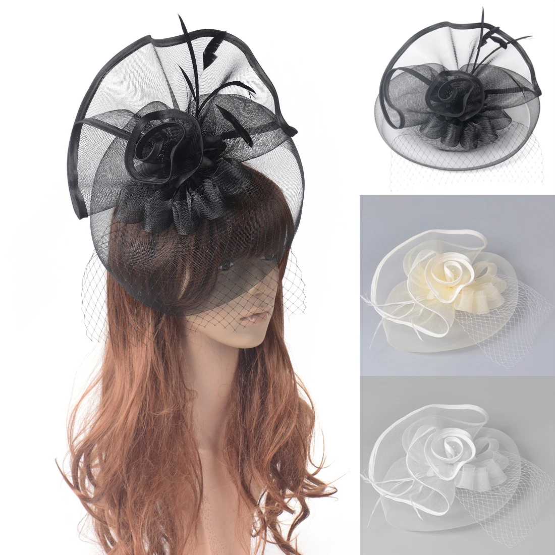 

Handmade Fascinators Veil Hat Hair clip Accessories For Women Tea Party Wedding Proms Derby Cosplay Dress