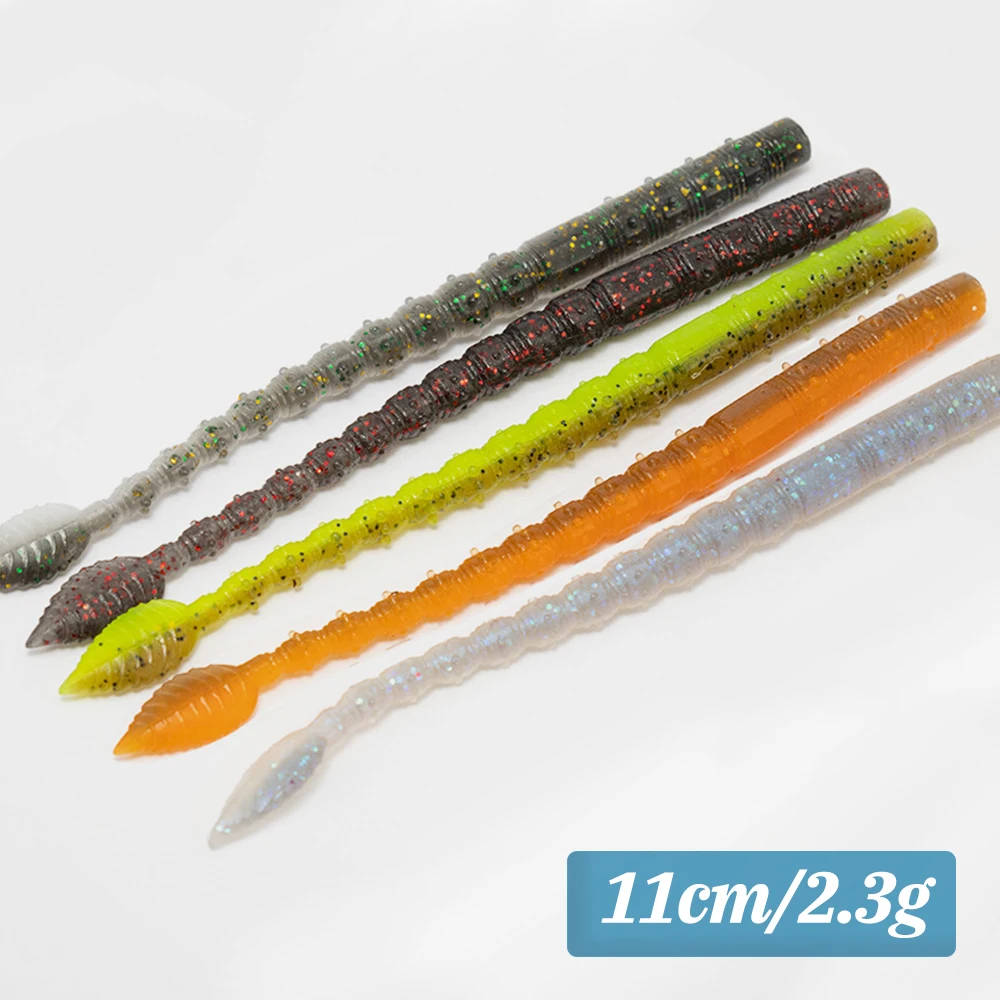 11cm Worm Fishing Lure Soft Bait Plastic Stick Baits for Bass Trout Fishing Lure Fishing Wacky Rig Carolina Rigged Texas Rigged