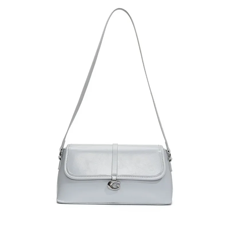

2025 Spring Premium Underarm Square Bag - Women's Solid Color, Fashion Shoulder/Crossbody, Waxed Leather with Gold Hardware