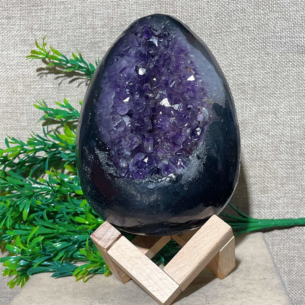 Amethyst Cluster Egg Tooth Specimen Stone Minerals Healing Gemstones Spiritual Stripe Home Decoration Quartz +Stand