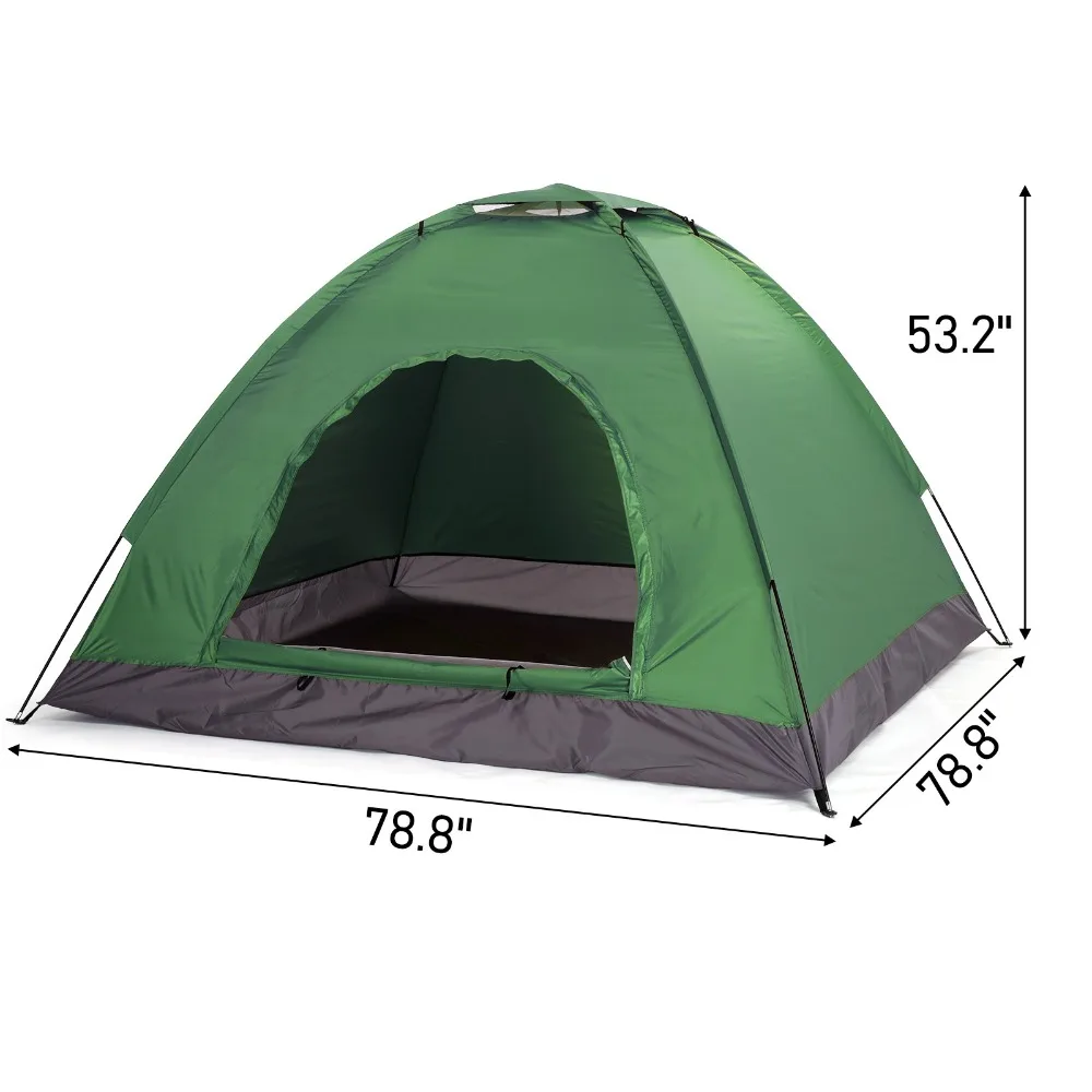 خيمة محمولة للتخييم باللون الأخضر العسكري مقاومة للماء للمشي لمسافات طويلة تتسع لـ 3-4 أشخاص مع باب واحد