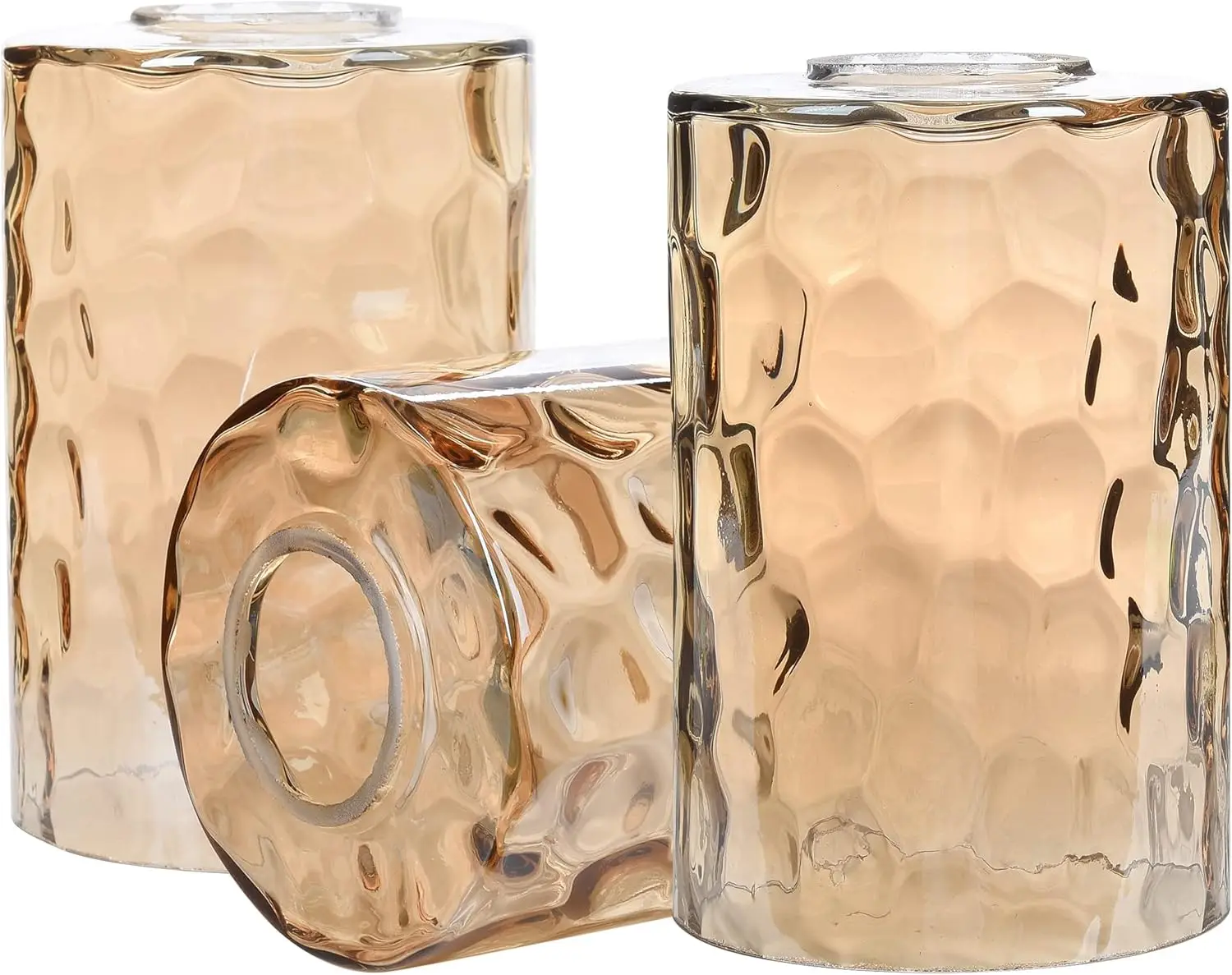 

3 Pack Amber Hammered Glass Lamp Shade Replacement, 1-5/8 Inch Fitter, 6-1/16" Tall, Water Ripple Cylinder Glass Lightin
