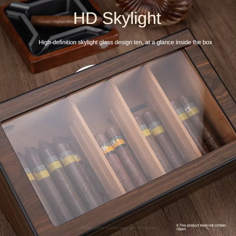 

Премиальный деревянный хьюмидор с гигрометром, вместимостью на 50 сигар, стеклянной крышкой и дисплеем для контроля влажности