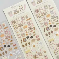 Pegatinas de animales de dibujos animados Kawaii, oso láser, conejo, Deco Stick, álbum de recortes, tarjeta de ídolo, lindas pegatinas decorativas, papelería coreana