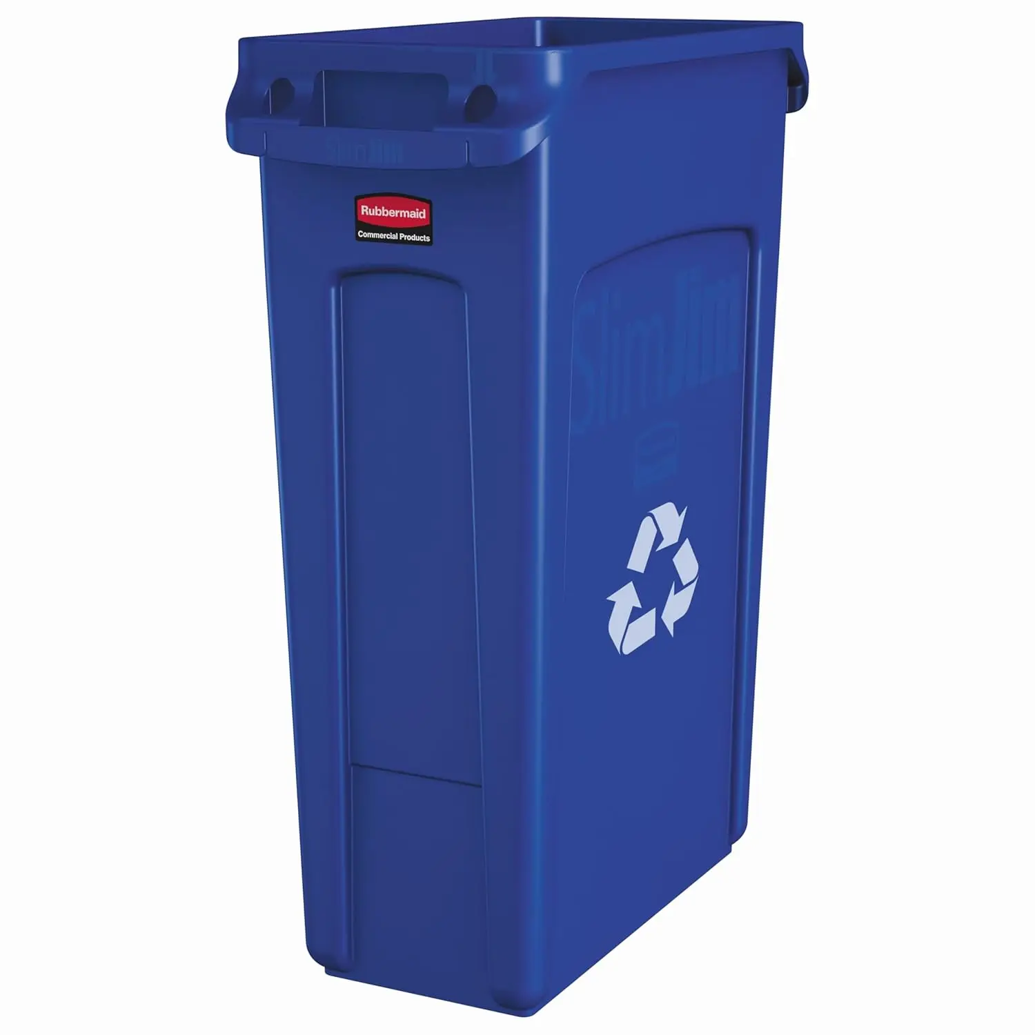 

Slim Jim Plastic Rectangular Recycling Bin/Trash Can with Venting Channels 23 Gal Blue for Kitchens/Classrooms/Offices/Back o