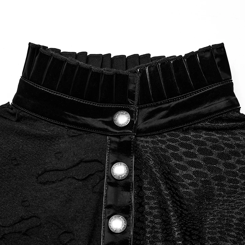 PUNK RAVE Women\'s Punk Decayed Knit Pleated Collar Design Irregular Slim Tee Sexy Black Gothic Daily Tops Women Clothes