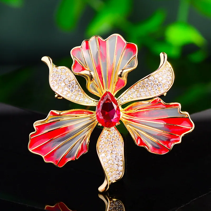 Ethnic Style Elegant Temperament Orchid Brooch Enamel Colorful Craft Breast Blossom Coat Ornament Fashion Flower Pin Brooches