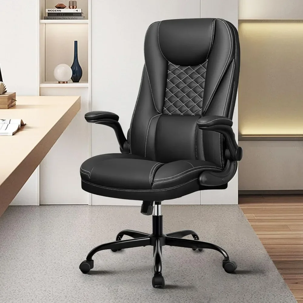 Office Chair,Ergonomic Leather Chair with Lumbar Support High Back Home Office Desk  with Adjustable Flip-Up Arms,Computer Chair