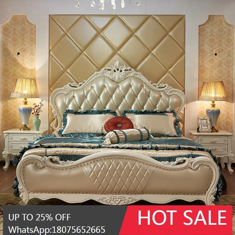 

SGF European Style Solid Wood Bed Ivory White Soft Backrest Wedding Bed High Box Storage