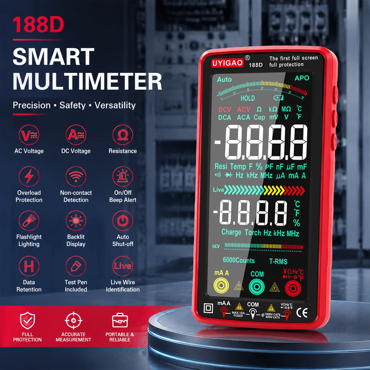 USB Rechargeable Smart Digital Multimeter True RMS 6000 Counts Full Screen NCV AC/DC Voltage Current Resistance Capacitance DIY