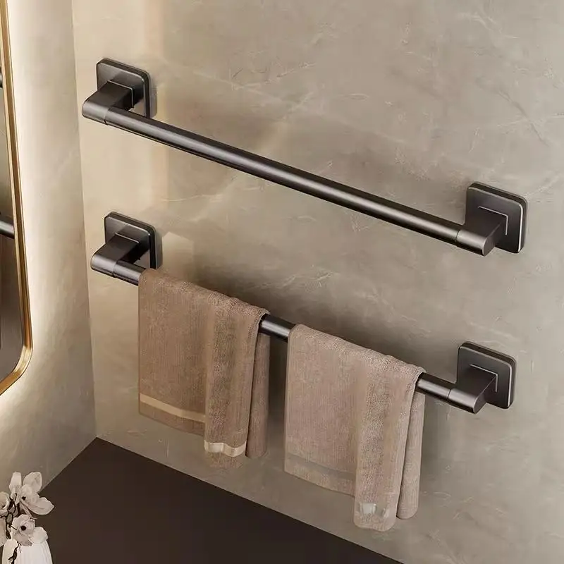 Self Adhesive No Drill Towel Bar Wall Mounted Single Rod Towel Rack Bathroom Hanging Holder For Shower Room Washroom Use