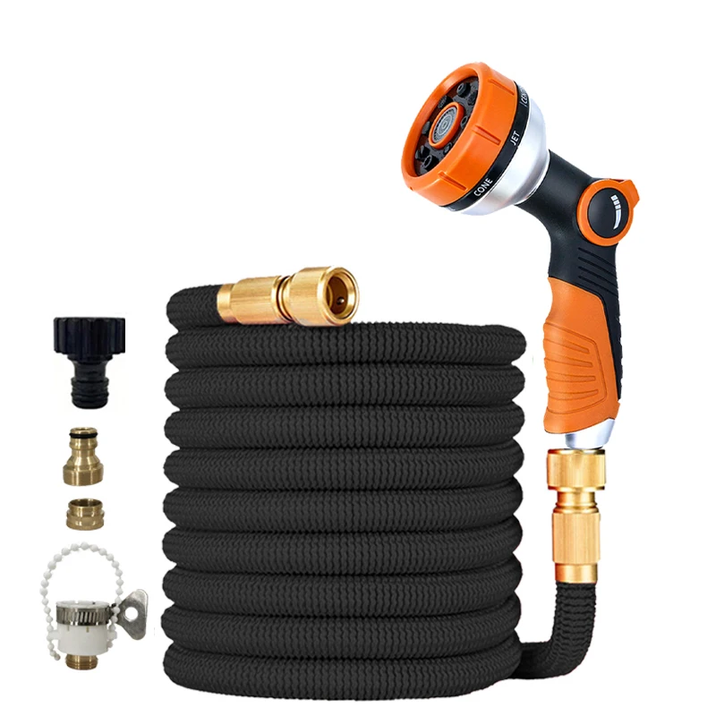 

No Kinks Expandable Magic Hose, High Pressure Car Wash Watering Pipe Outdoor Flexible Garden Hose with Connector Sprinkler Head