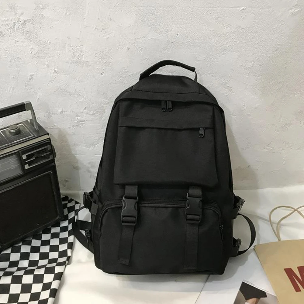 Simple Workwear Style Backpack Large Capacity Black Computer Bag Students Schoolbag Fashion Leisure Travel Backpack Shoulder Bag